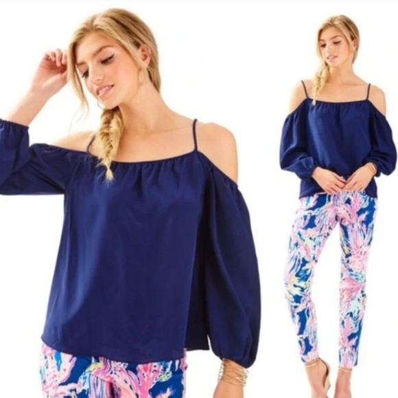 Lilly Pulitzer Tops - Lilly Pulitzer 100% Silk Candice Top Women's XS True Navy Retro Y2K Minimalist